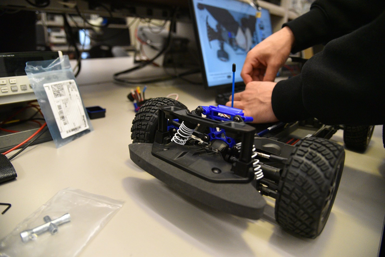 Front view of an SFU Racerbot car